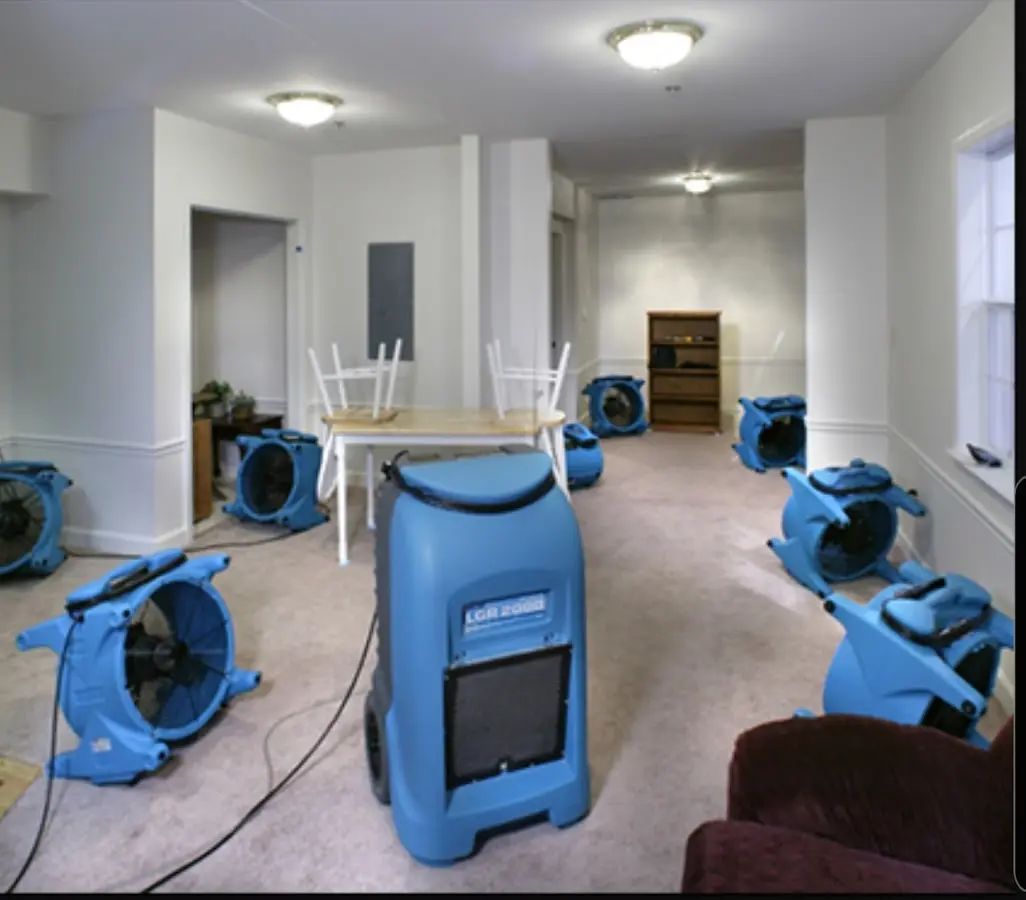Air movers and dehumidifier setup for Water Damage Restoration in Nicholasville